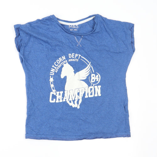 Marks and Spencer Girls Blue   Basic T-Shirt Size 8-9 Years