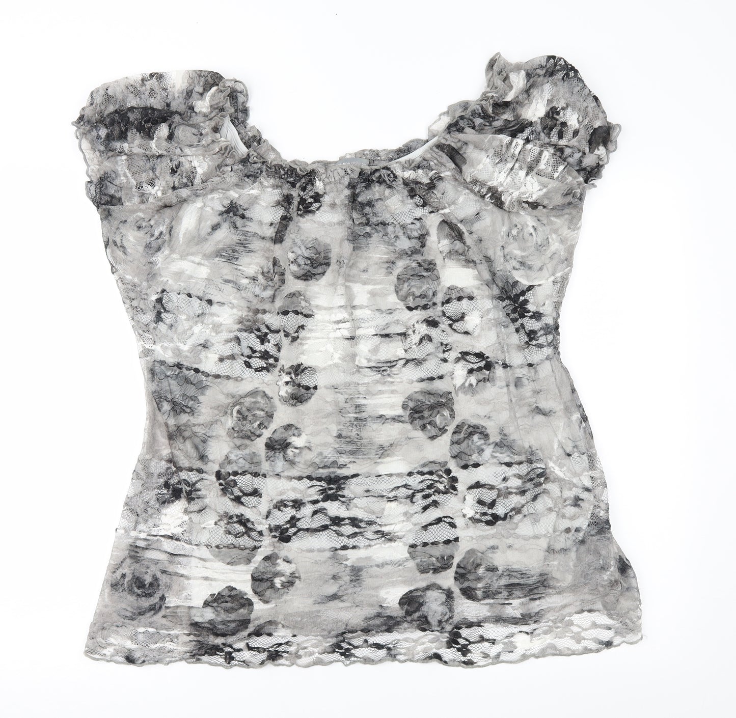 Per Una Womens Grey Geometric Lace Basic Blouse Size 22