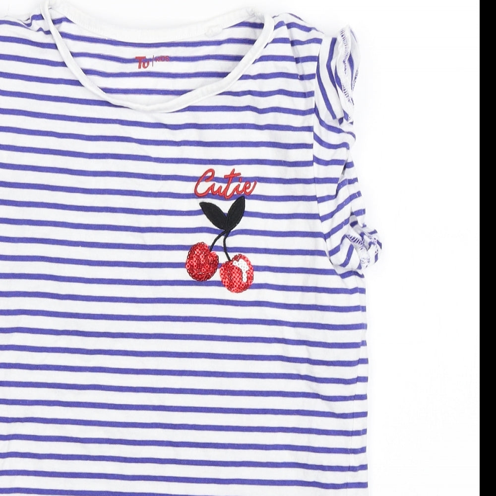 TU Girls Blue Striped  Basic T-Shirt Size 9 Years  - Cutie