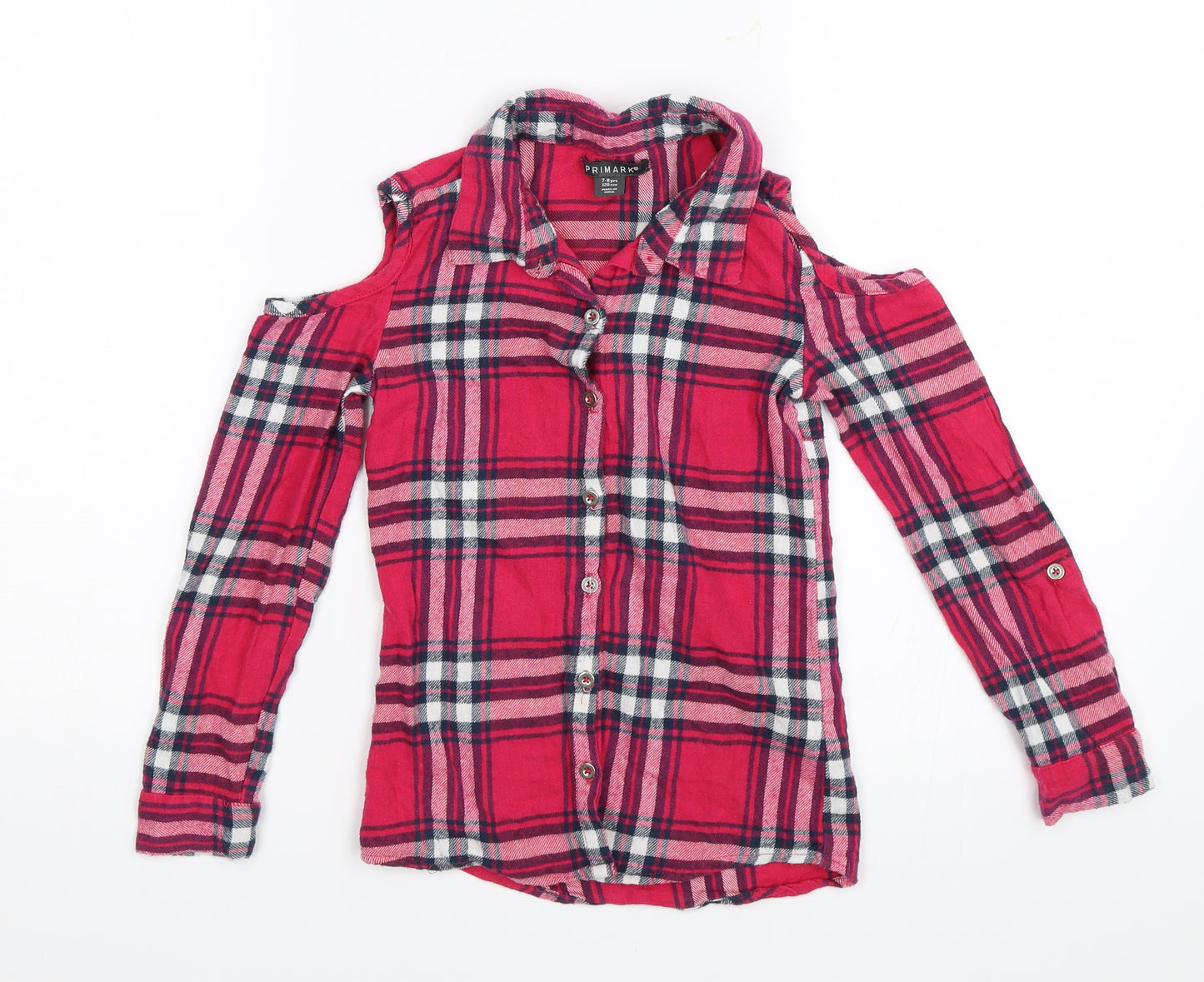 Primark Girls Pink Plaid  Basic Button-Up Size 7-8 Years