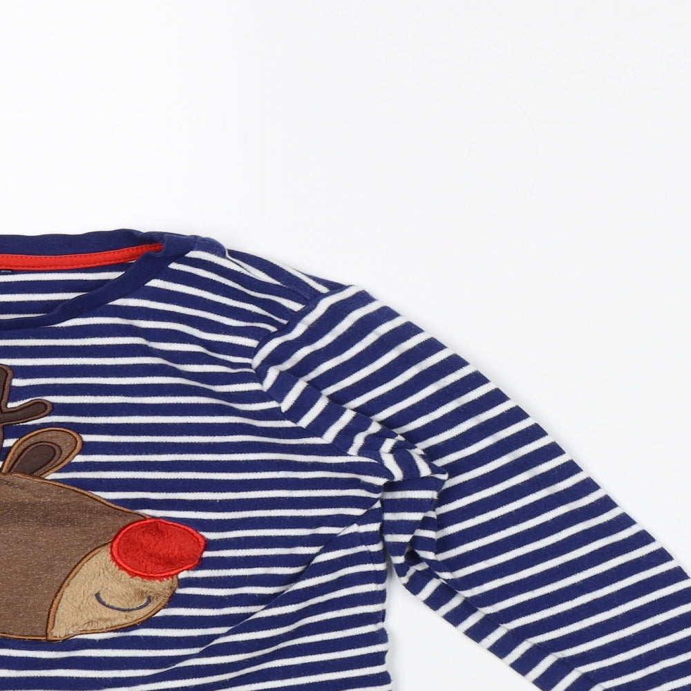 George Boys Blue Striped   Pyjama Set Size 5-6 Years  - reindeer