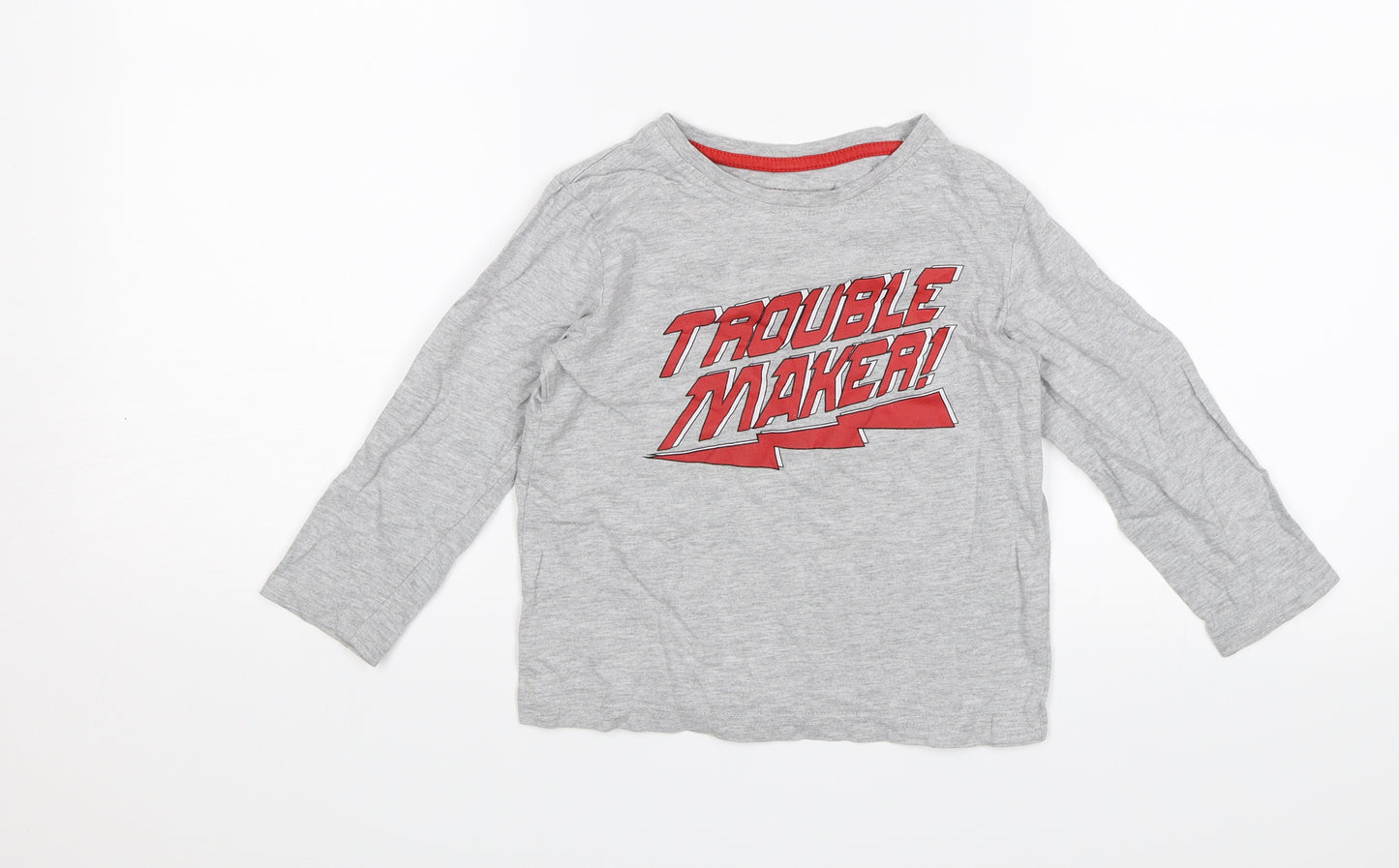 Primark Boys Grey   Jersey T-Shirt Size 4-5 Years  - Trouble Maker