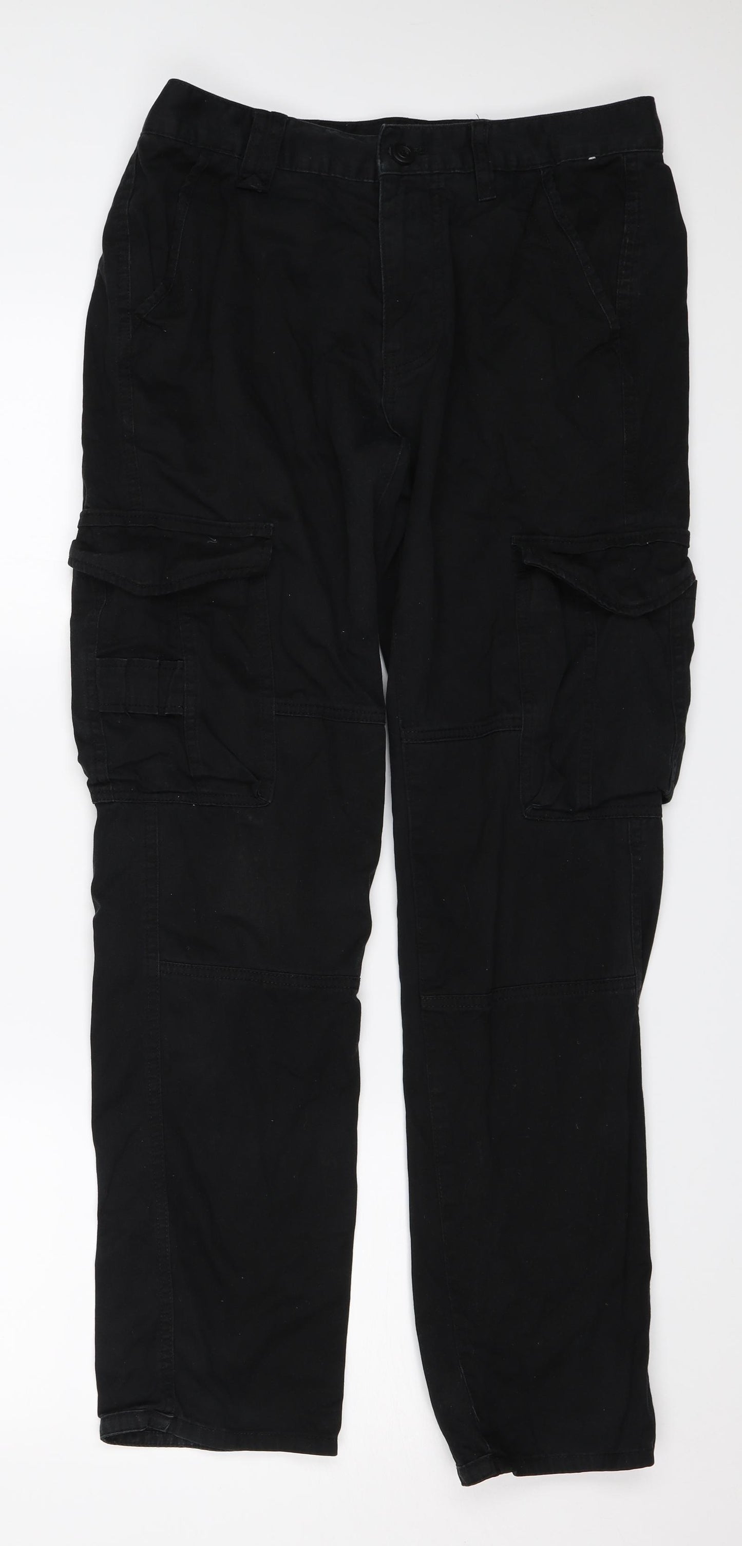 Denim & Co. Mens Black   Cargo Trousers Size 30 L29 in
