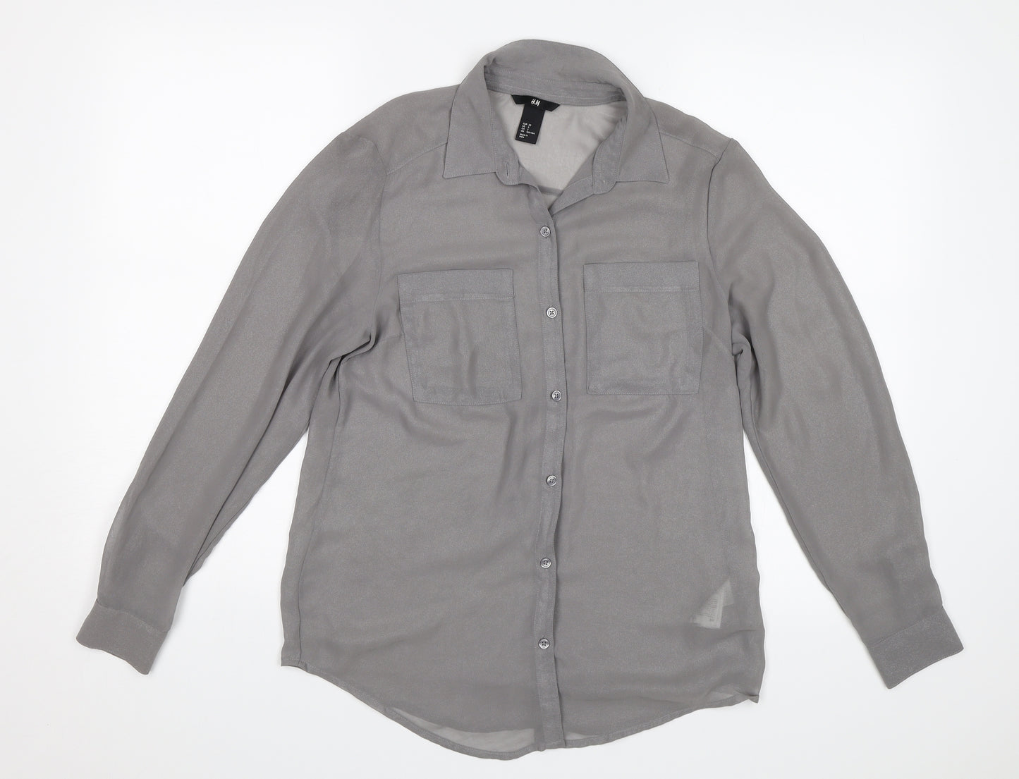 H&M Womens Grey   Basic Button-Up Size 4