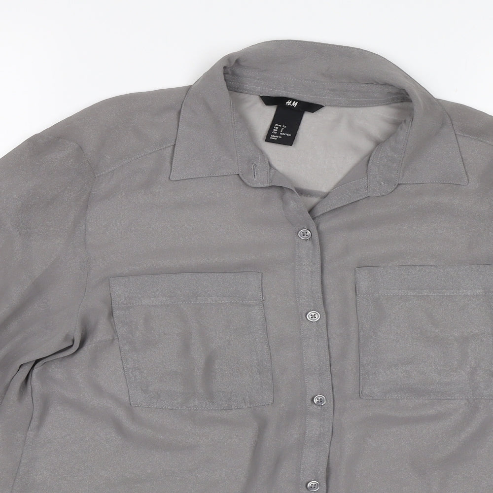 H&M Womens Grey   Basic Button-Up Size 4