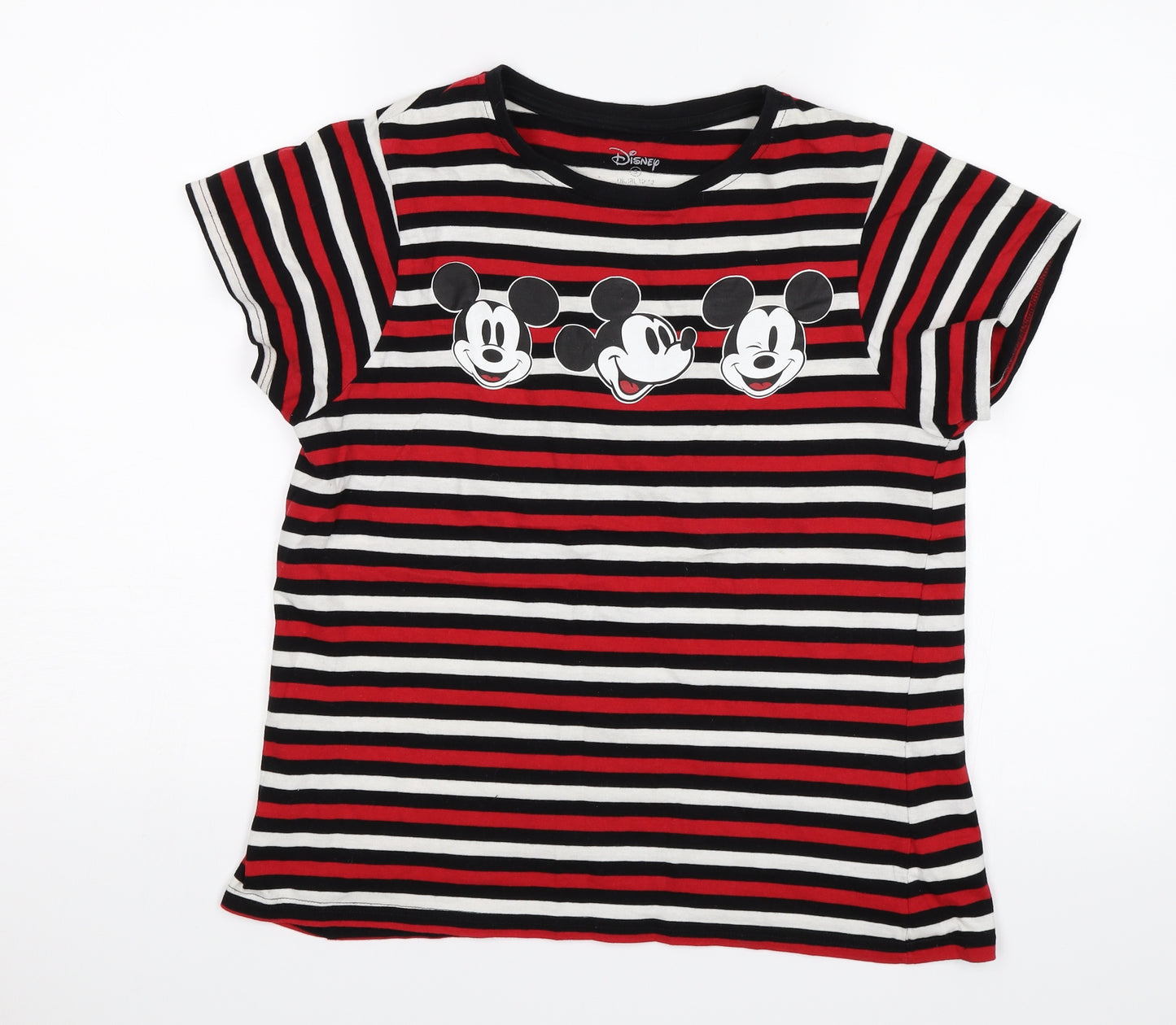 Primark Womens Red Striped  Basic T-Shirt Size 10  - Mickey mouse