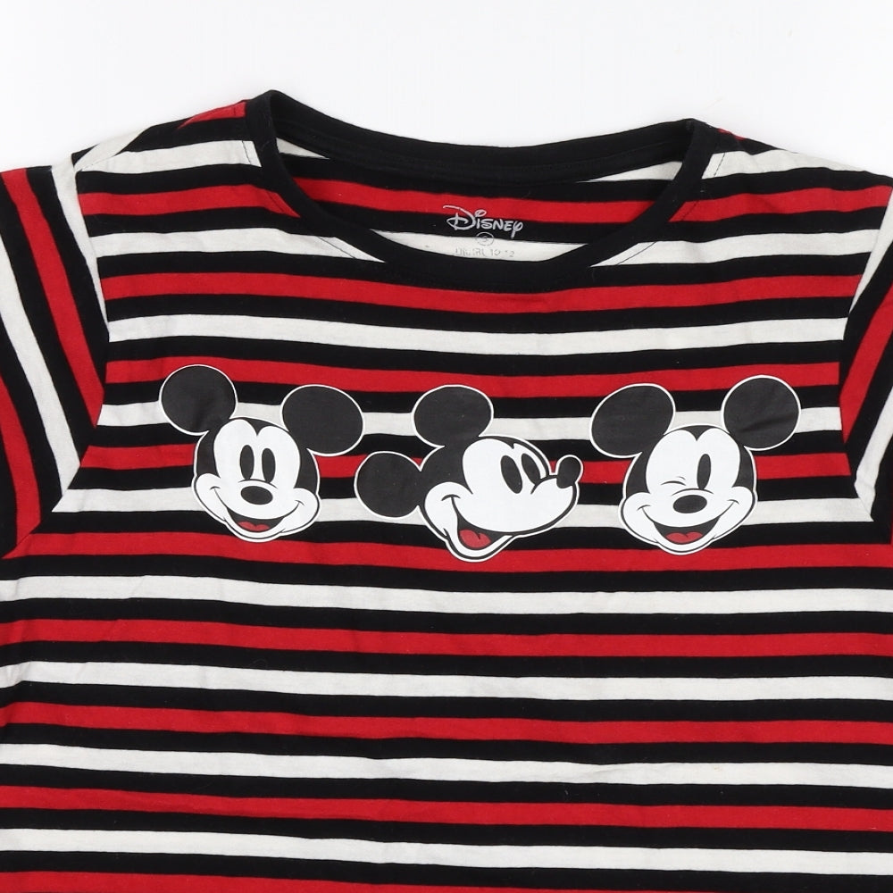 Primark Womens Red Striped  Basic T-Shirt Size 10  - Mickey mouse