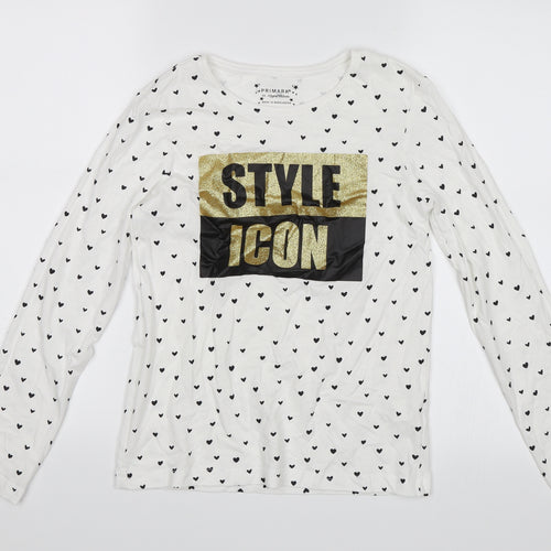 Primark Girls White Polka Dot  Jersey T-Shirt Size 11-12 Years  - Style Icon