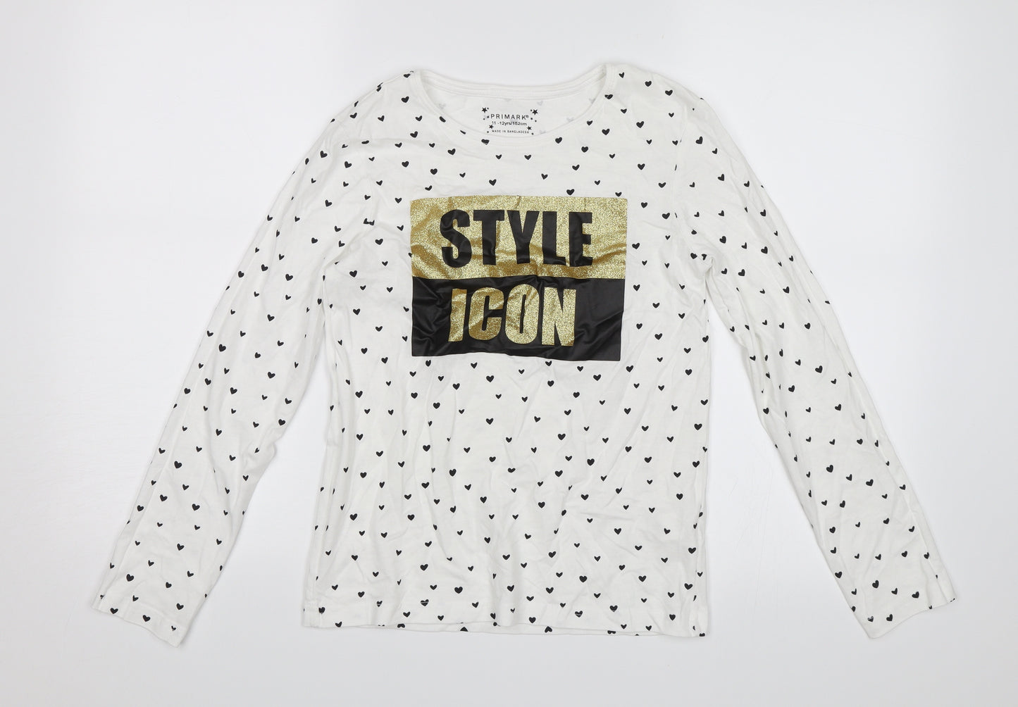 Primark Girls White Polka Dot  Jersey T-Shirt Size 11-12 Years  - Style Icon