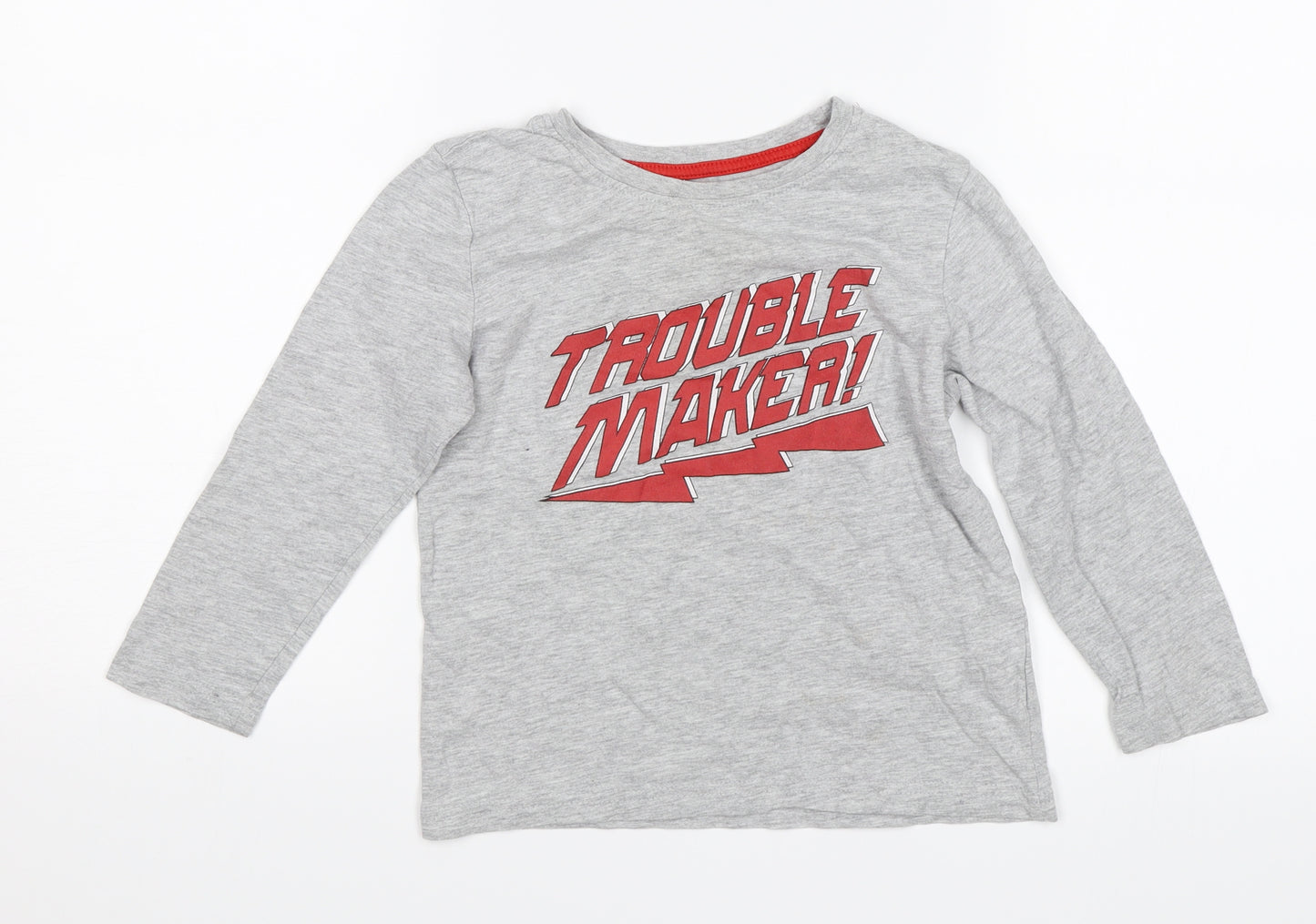 Primark Boys Grey   Jersey T-Shirt Size 4-5 Years  - Trouble maker