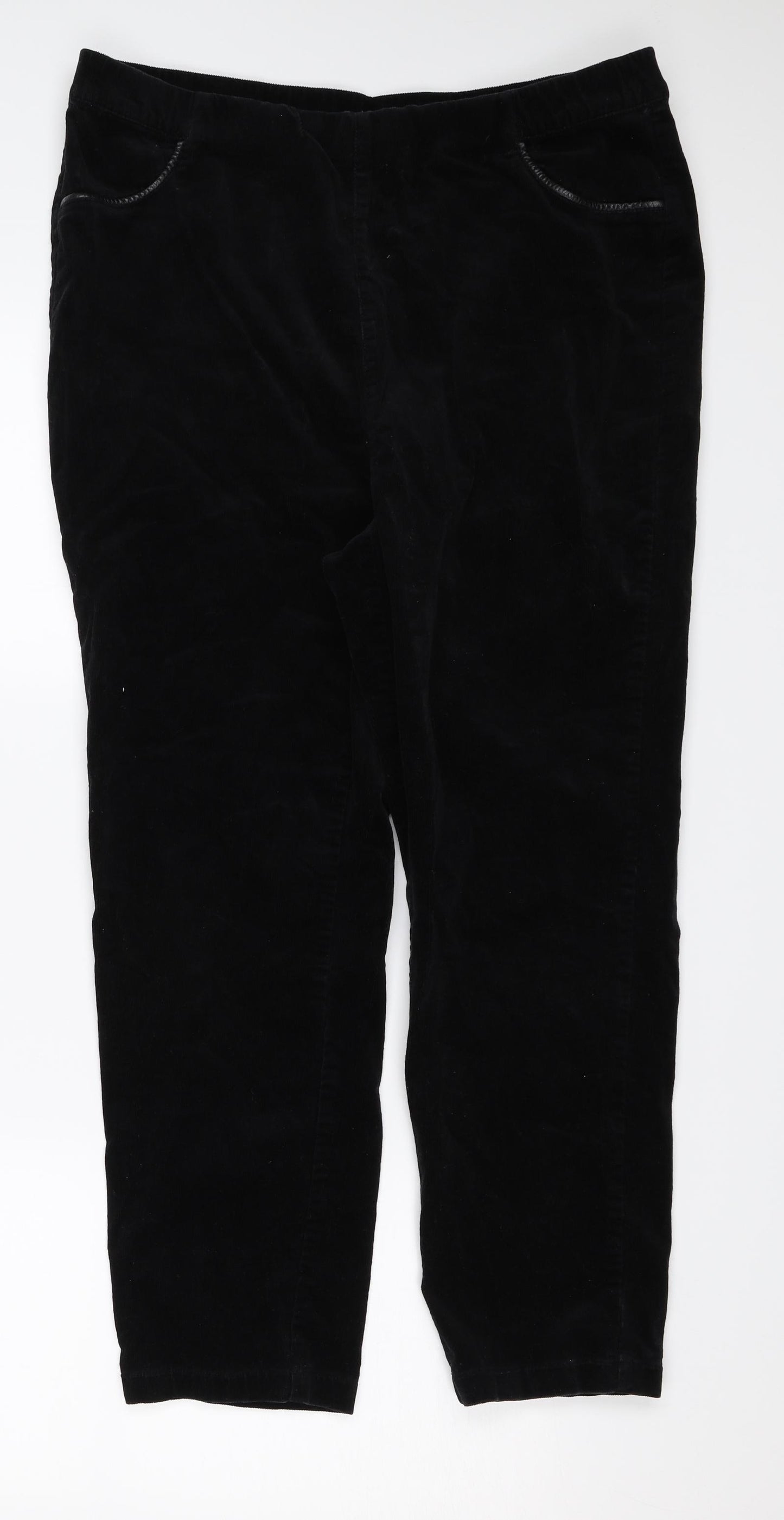 M&S Womens Black  Corduroy Trousers  Size 16 L23 in