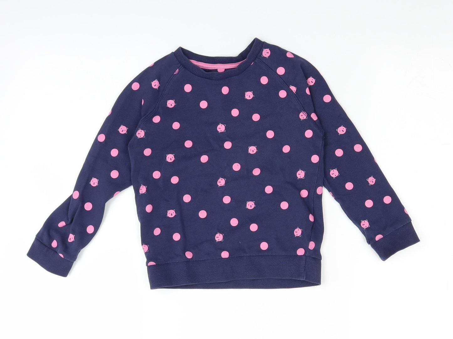 Mothercare Girls Blue Polka Dot  Pullover Jumper Size 4-5 Years  - Cats