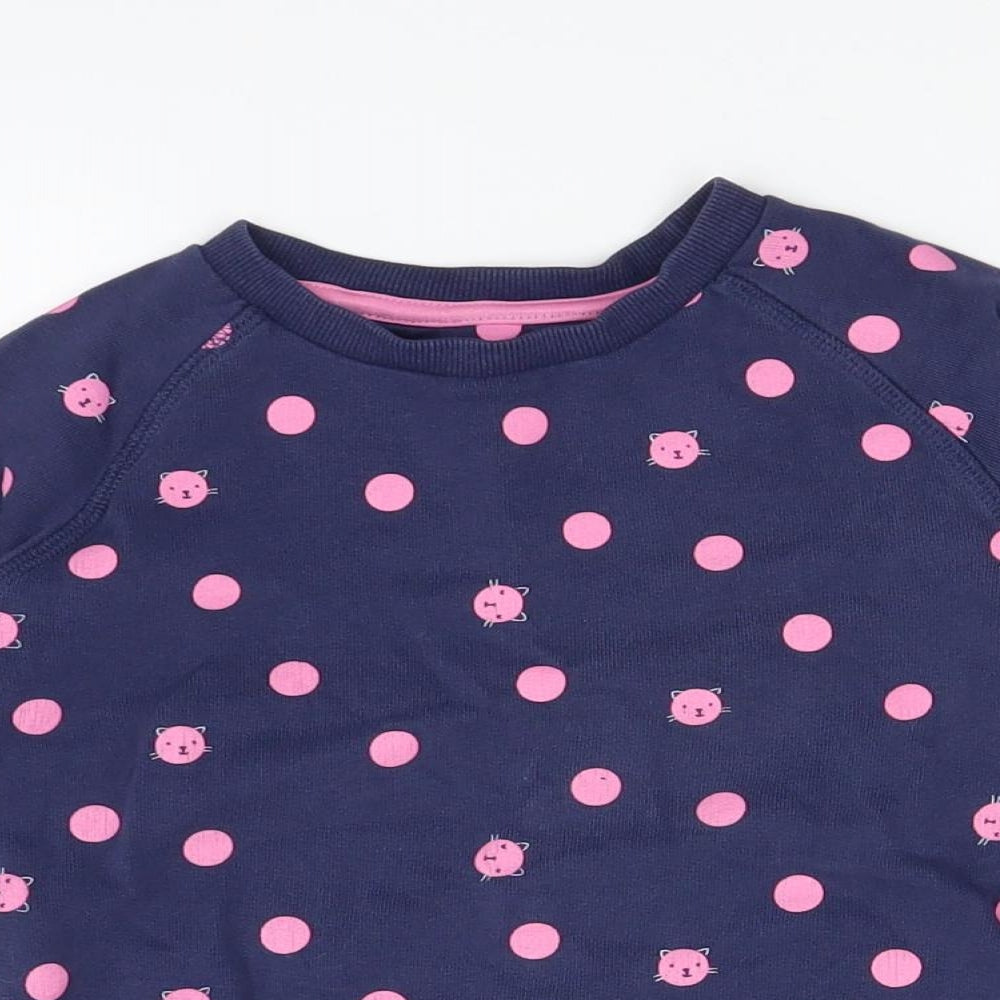 Mothercare Girls Blue Polka Dot  Pullover Jumper Size 4-5 Years  - Cats