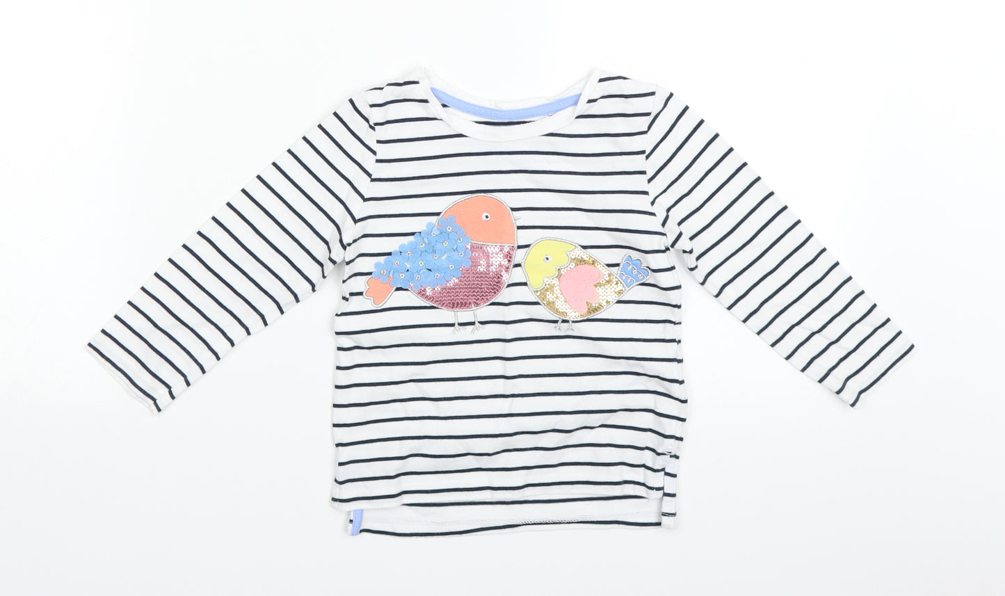 Blue Zoo Baby White Striped  Basic T-Shirt Size 18-24 Months  - Birds