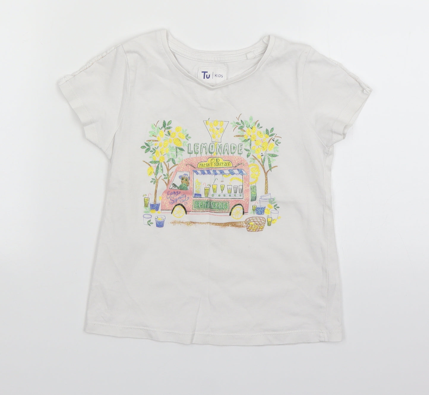 TU Girls White   Basic T-Shirt Size 4-5 Years  - lemonade