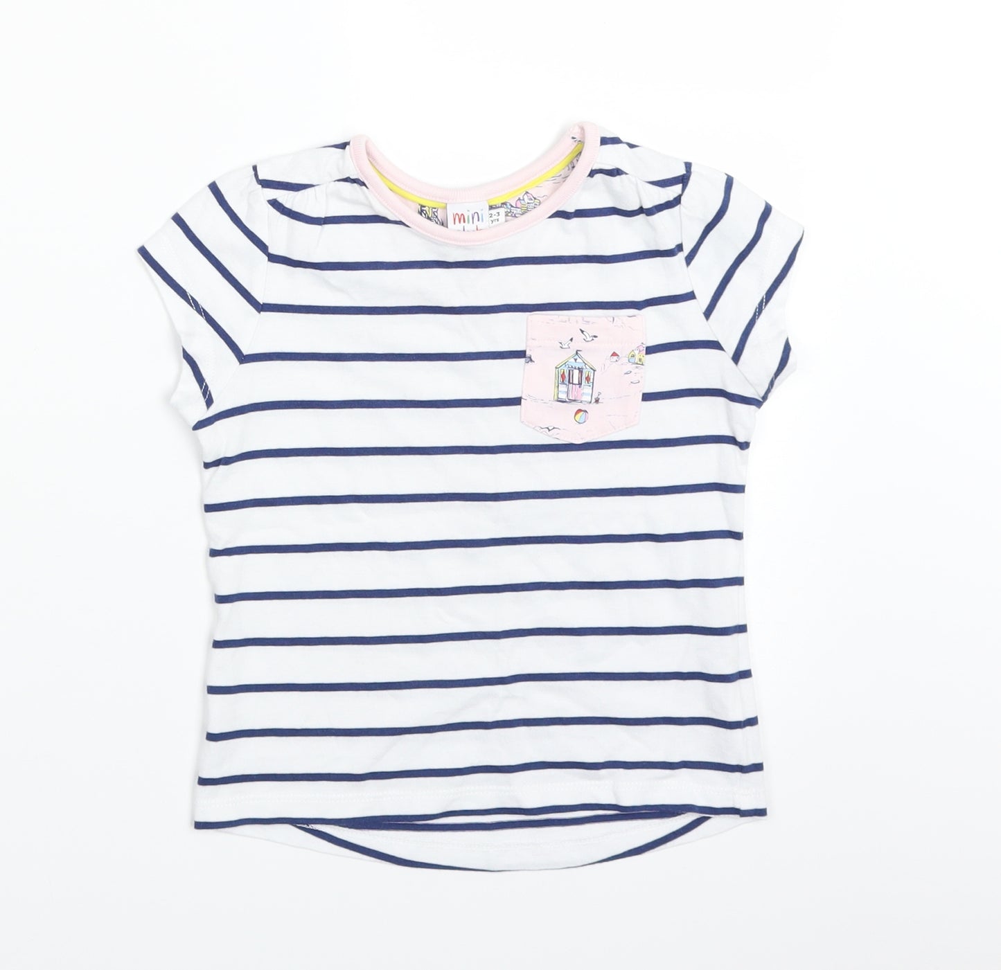 Mini Club Girls White Striped  Basic T-Shirt Size 2-3 Years  - beach