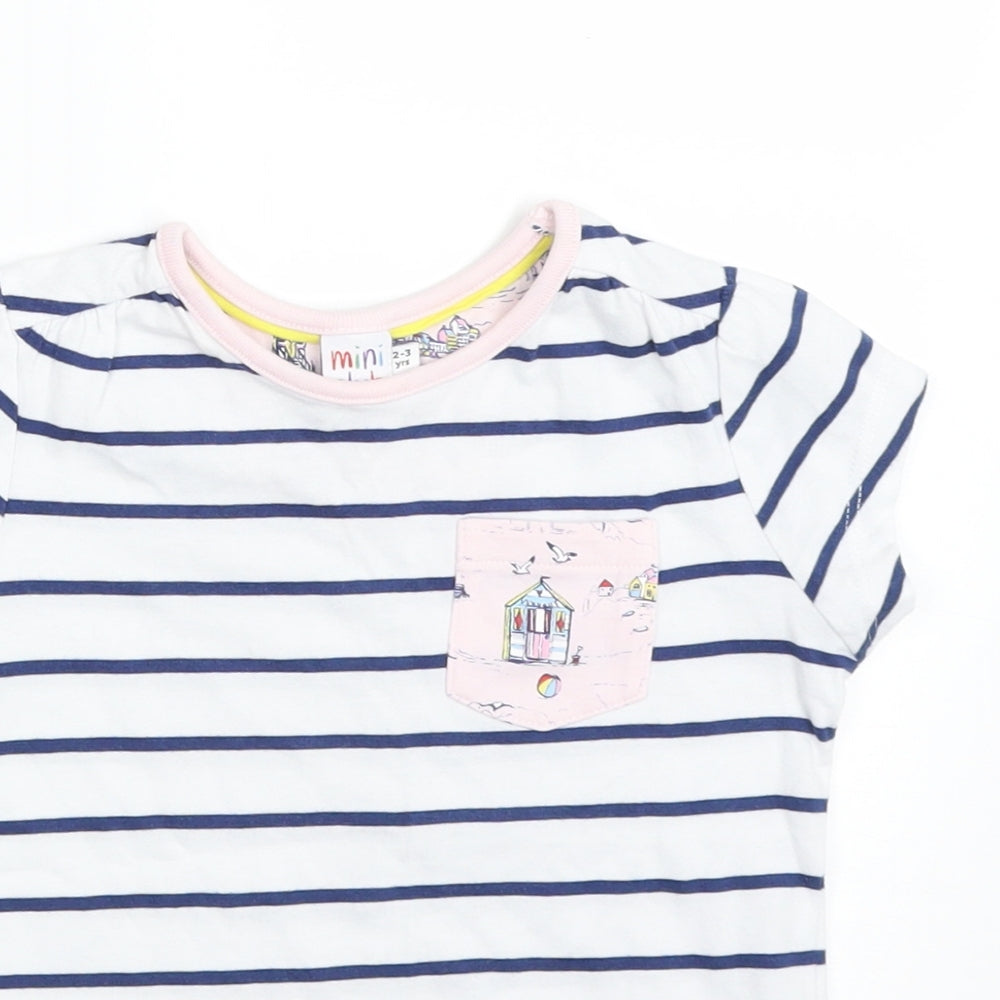 Mini Club Girls White Striped  Basic T-Shirt Size 2-3 Years  - beach
