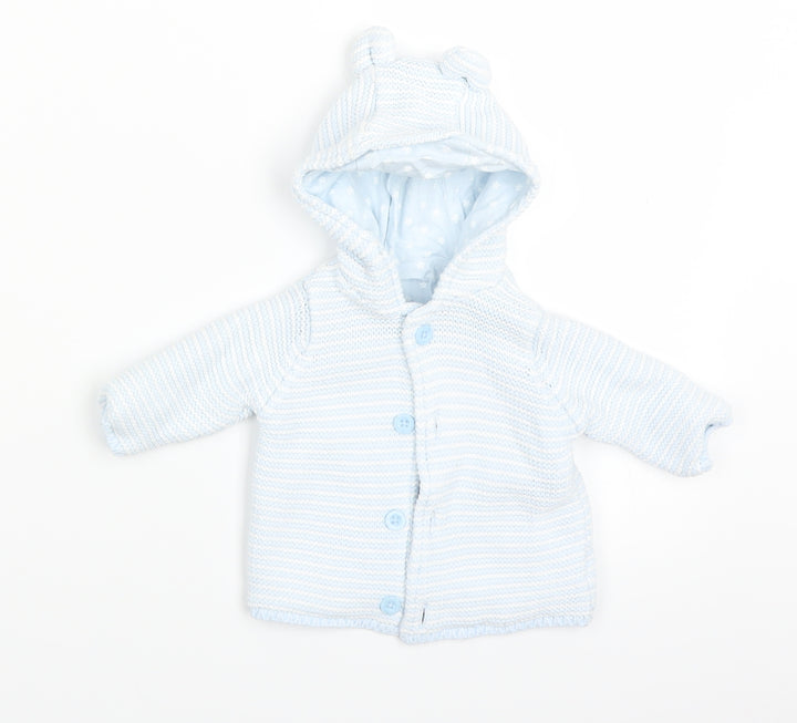 Marks and Spencer Baby Blue Striped Full Zip Jumper Size 0-3 Months - Ears