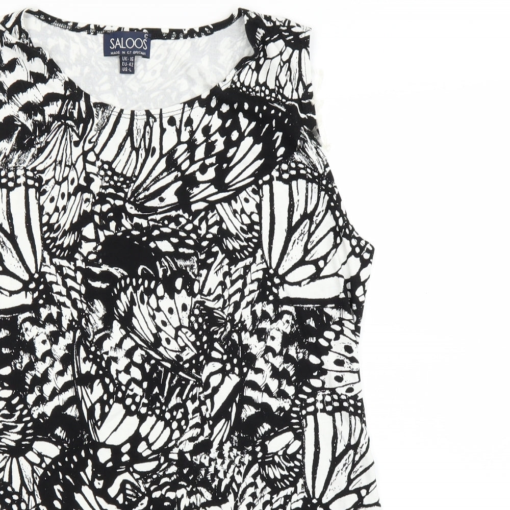 Saloos Womens Black Floral  Basic Blouse Size 16