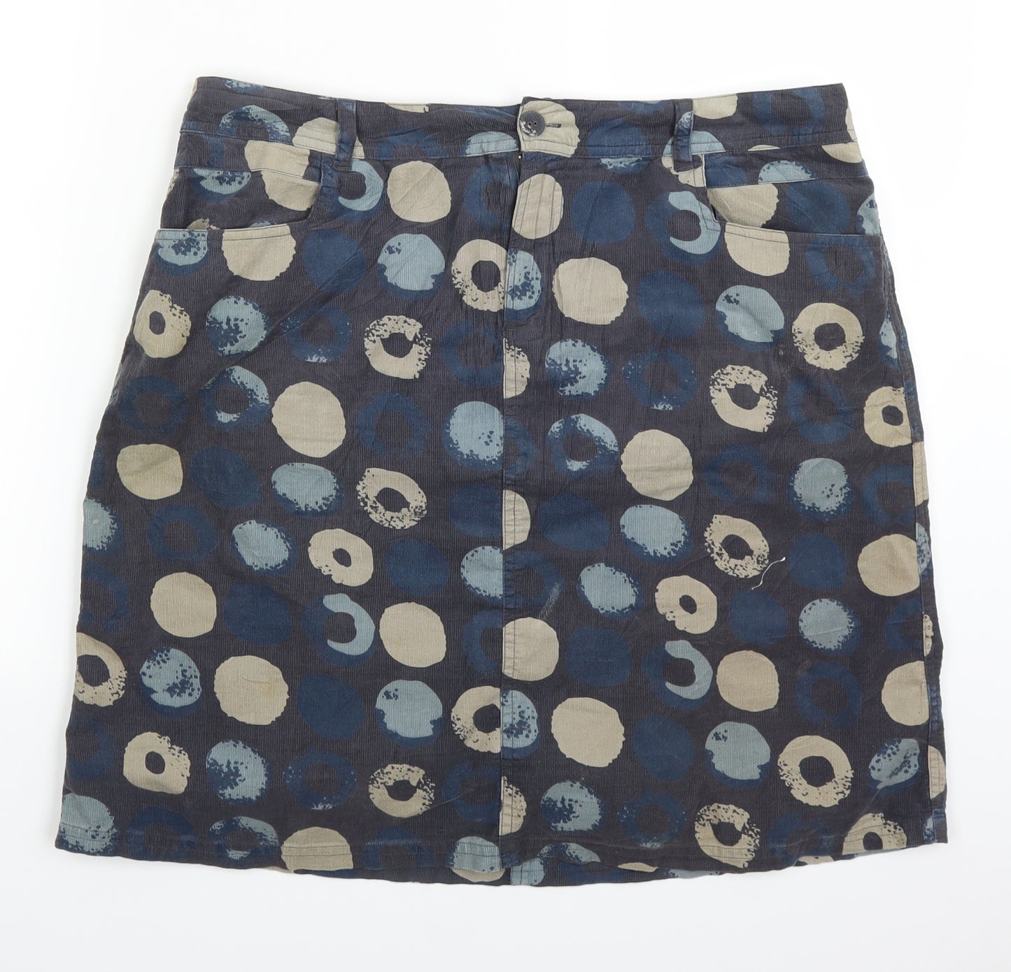 White Stuff Womens Blue Polka Dot Corduroy A-Line Skirt Size 14