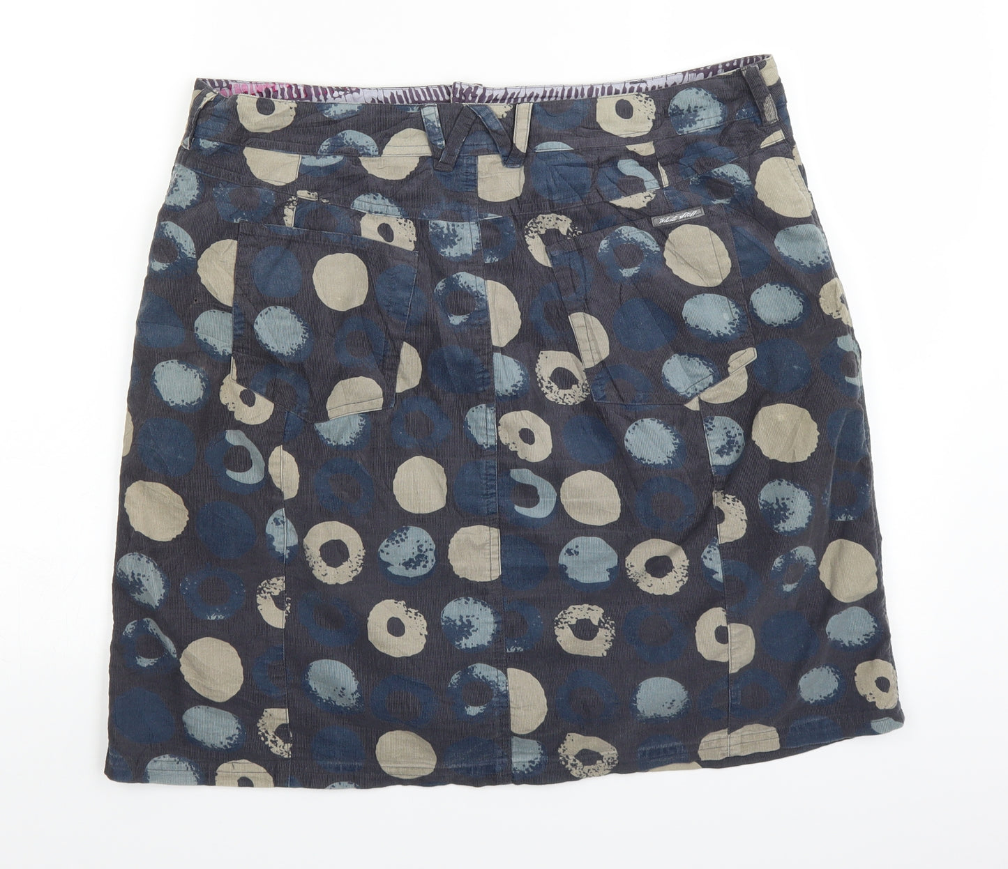 White Stuff Womens Blue Polka Dot Corduroy A-Line Skirt Size 14