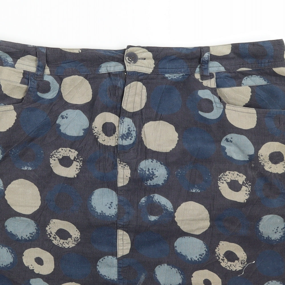 White Stuff Womens Blue Polka Dot Corduroy A-Line Skirt Size 14