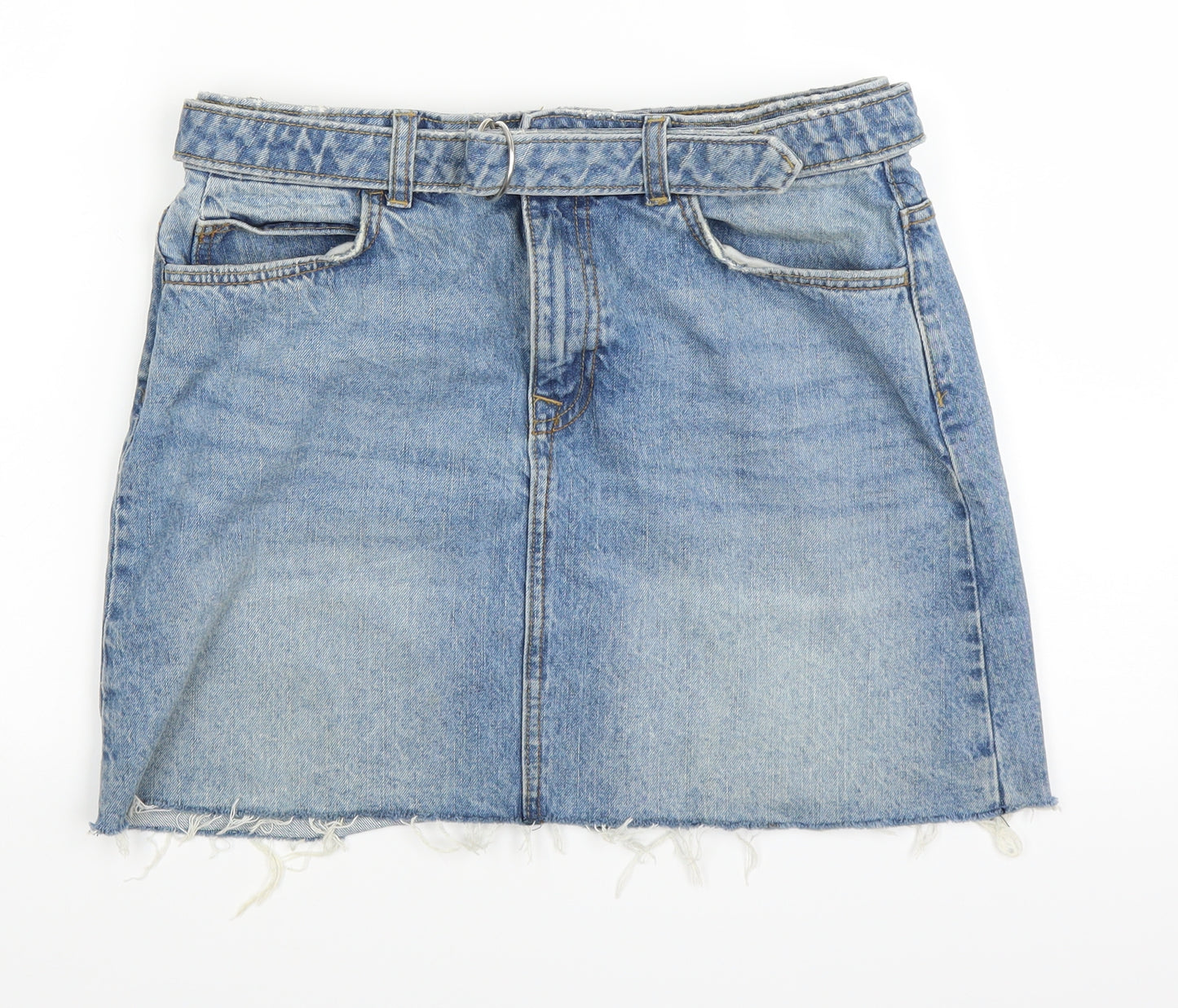 Zara Womens Blue  Denim A-Line Skirt Size S  - Belted
