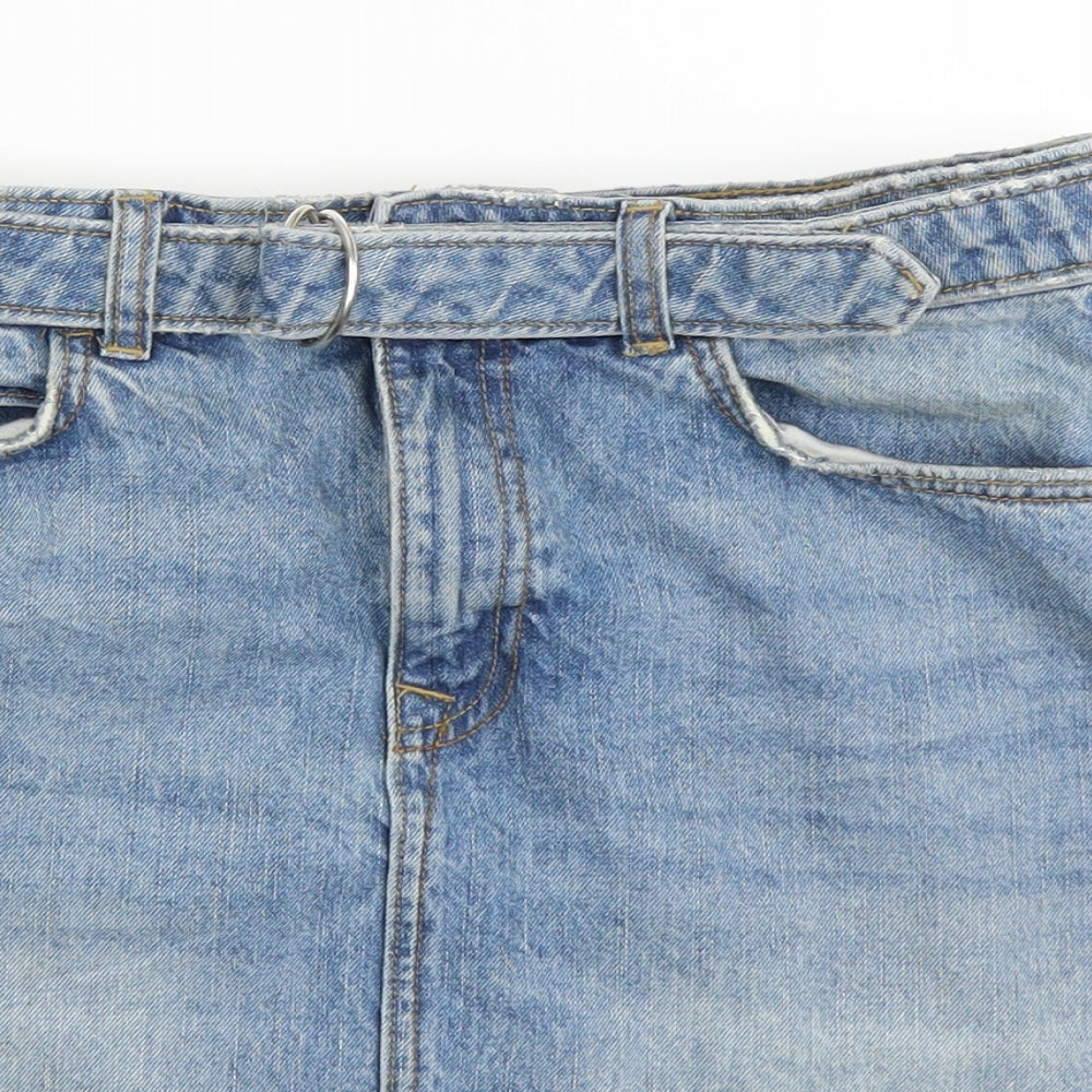 Zara Womens Blue  Denim A-Line Skirt Size S  - Belted