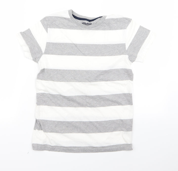 Rebel Boys White Striped  Basic T-Shirt Size 10-11 Years