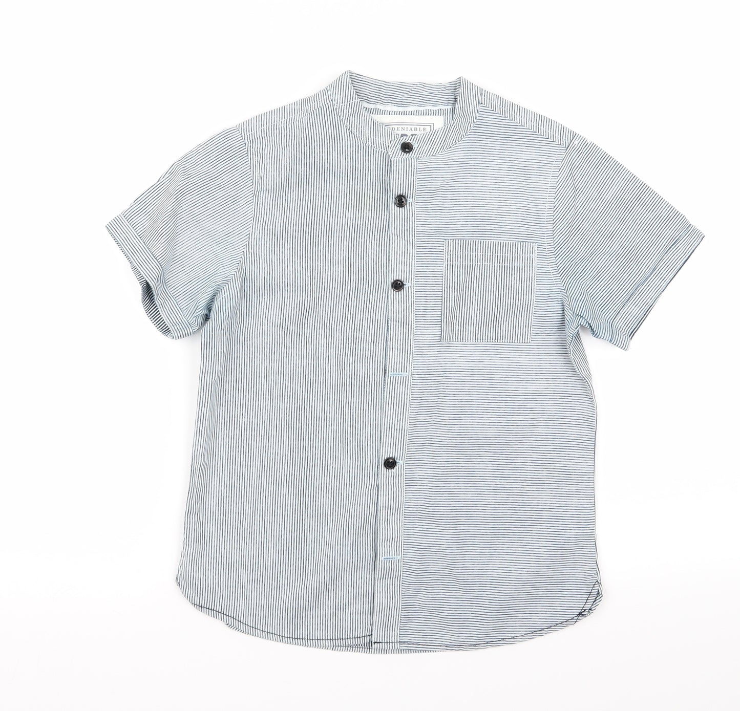 Preworn Boys Blue Striped  Basic Button-Up Size 7 Years