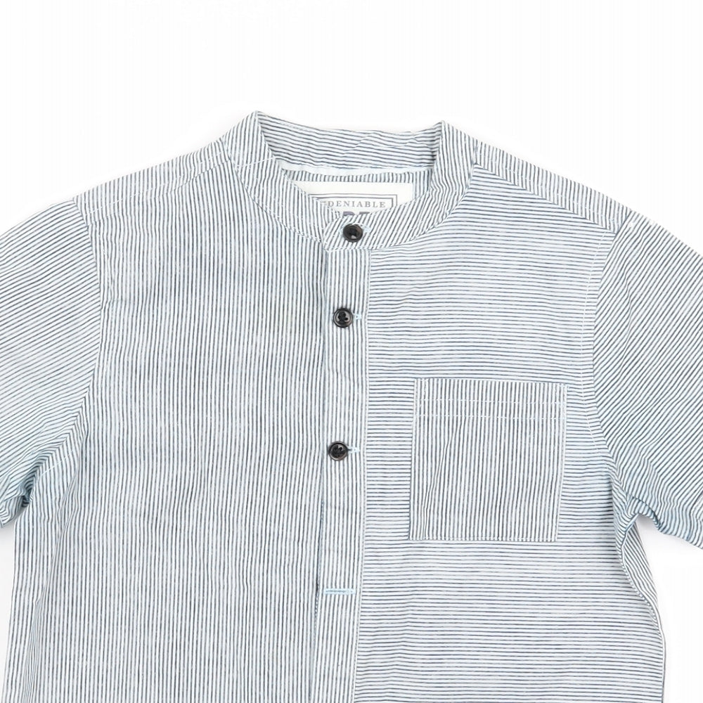 Preworn Boys Blue Striped  Basic Button-Up Size 7 Years