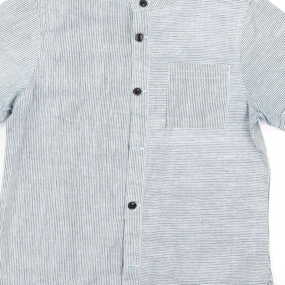 Preworn Boys Blue Striped  Basic Button-Up Size 7 Years