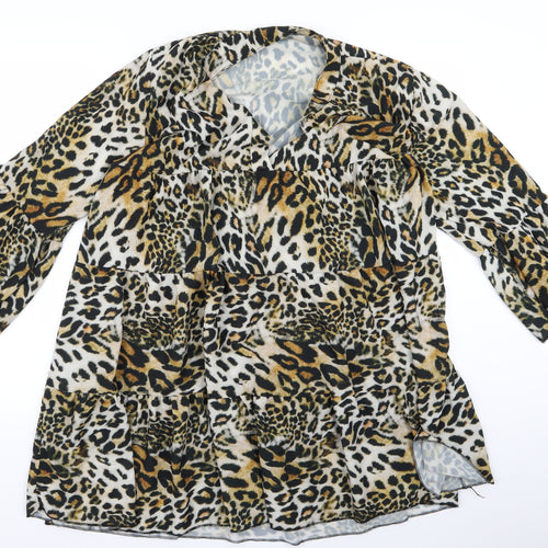 Preworn Womens Black Animal Print  Shirt Dress  Size L