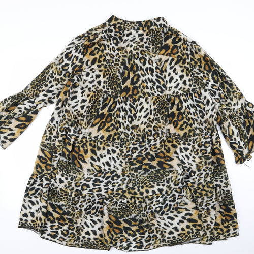 Preworn Womens Black Animal Print  Shirt Dress  Size L
