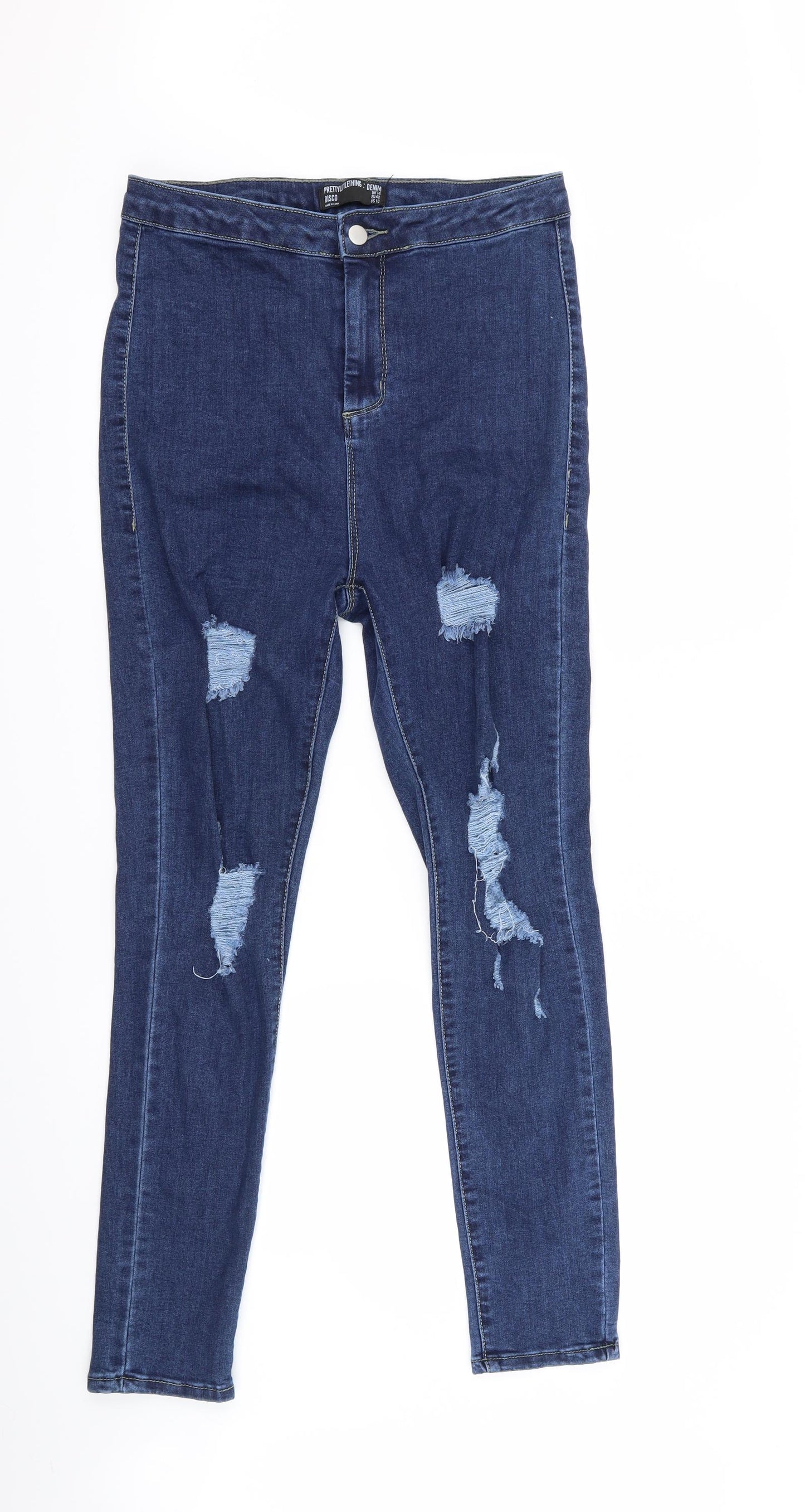PRETTYLITTLETHING Womens Blue   Skinny Jeans Size 14 L25 in