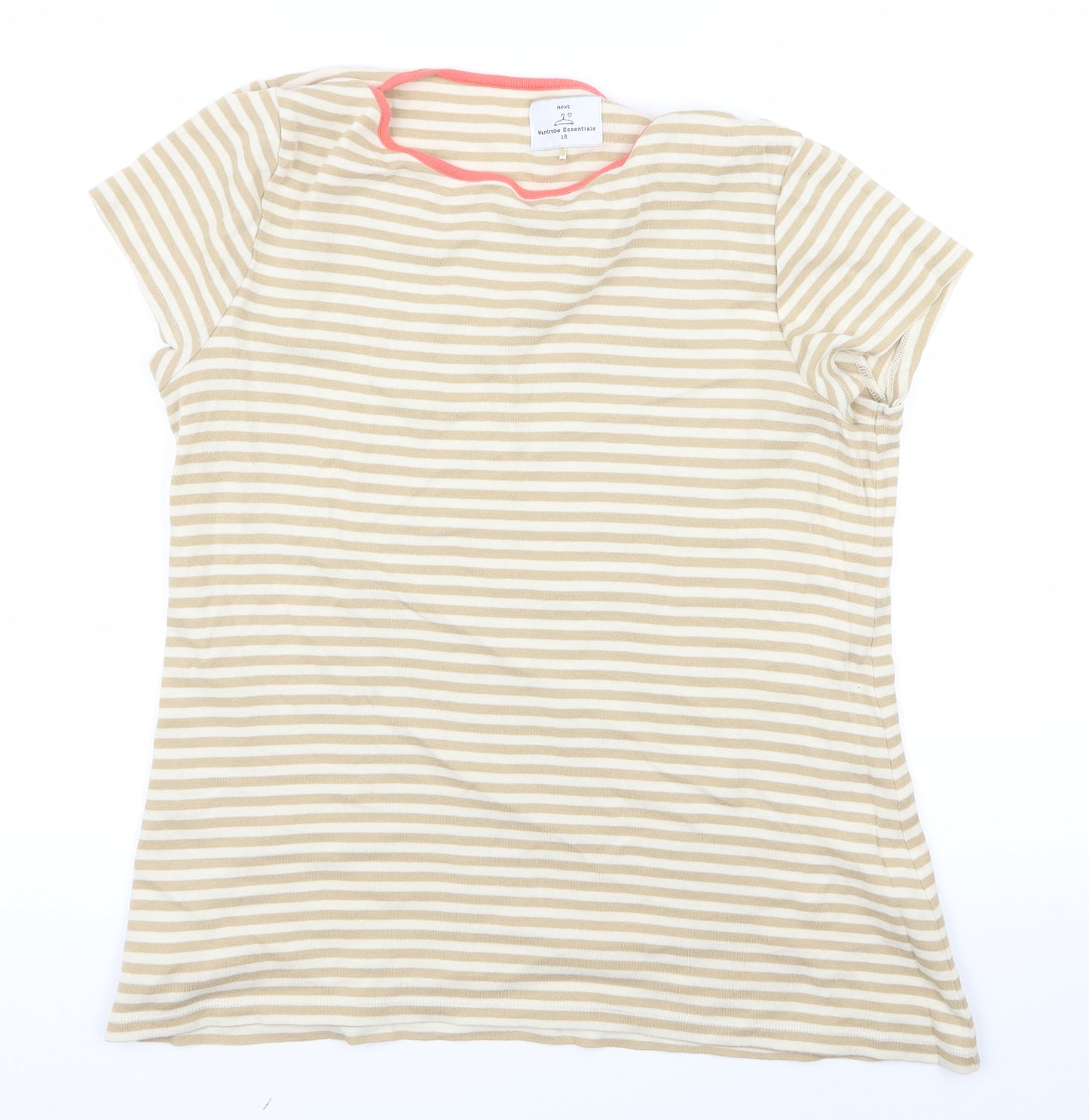 NEXT Womens Beige Striped  Basic T-Shirt Size 18