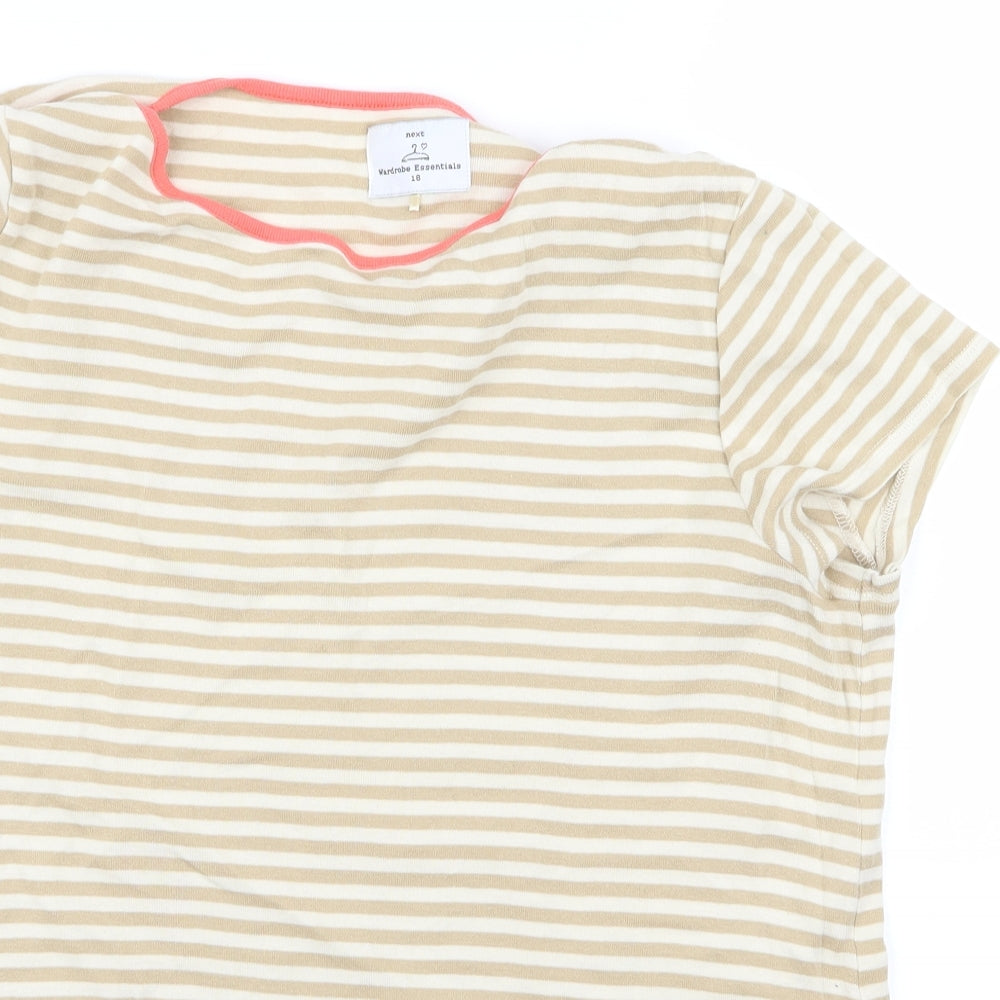 NEXT Womens Beige Striped  Basic T-Shirt Size 18