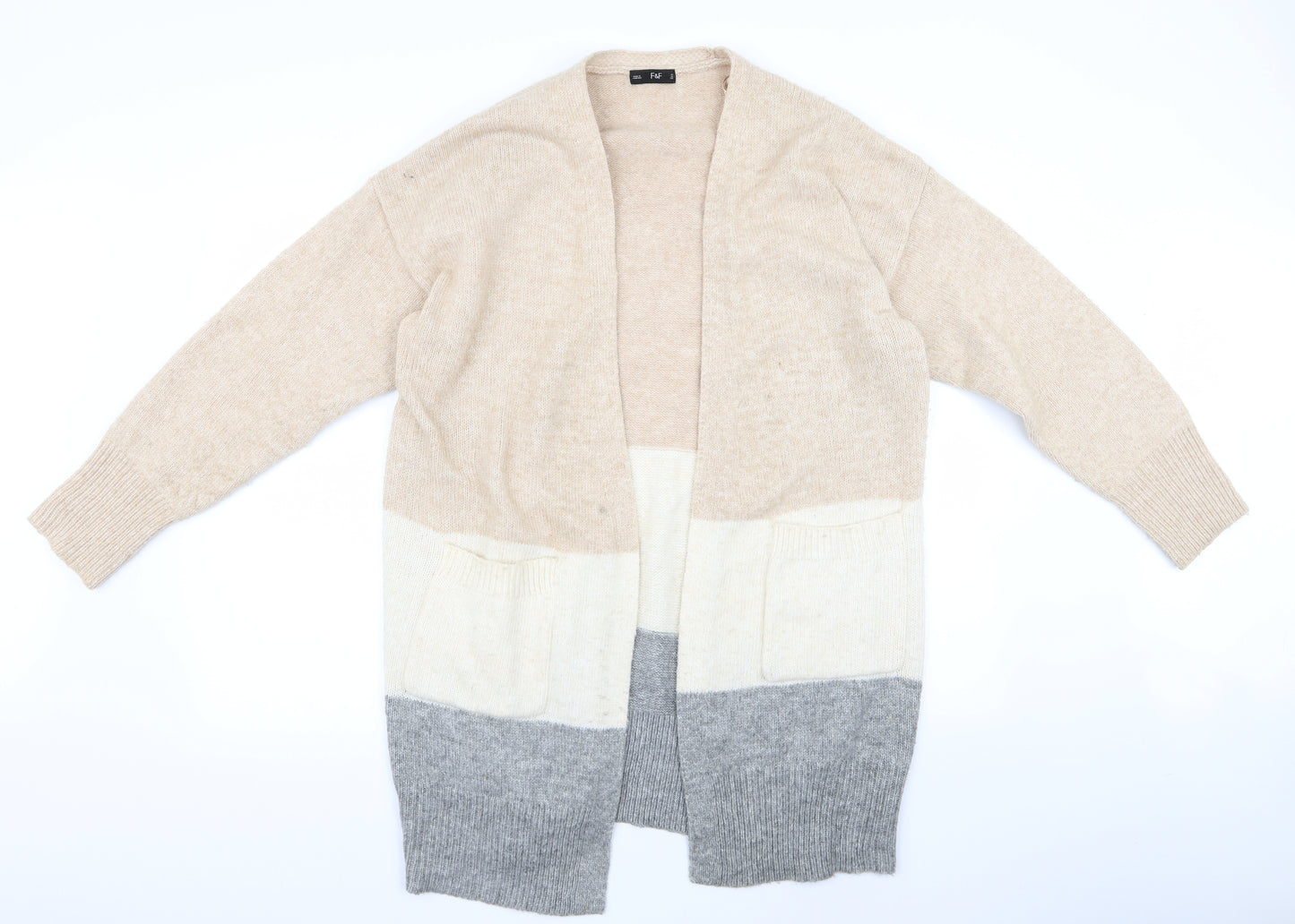 F&F Womens Beige Striped  Cardigan Jumper Size L