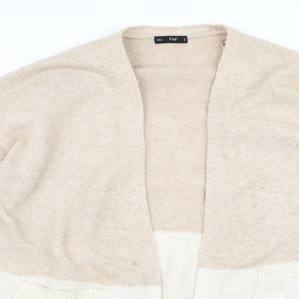 F&F Womens Beige Striped  Cardigan Jumper Size L
