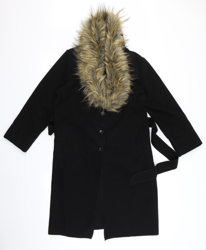 Preworn Womens Black Overcoat Coat Size 10