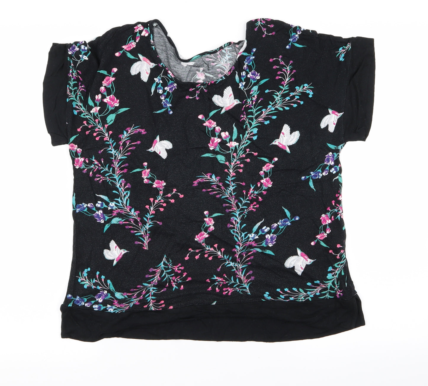 Preworn Womens Black Floral  Basic T-Shirt Size 12