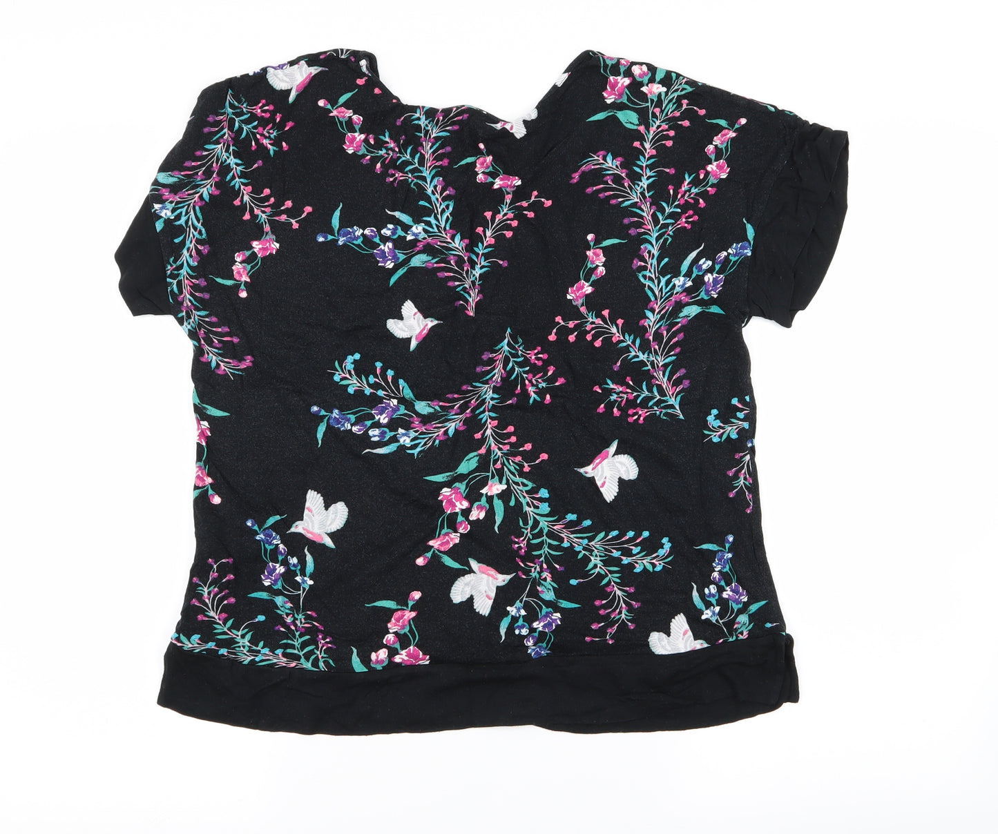 Preworn Womens Black Floral  Basic T-Shirt Size 12