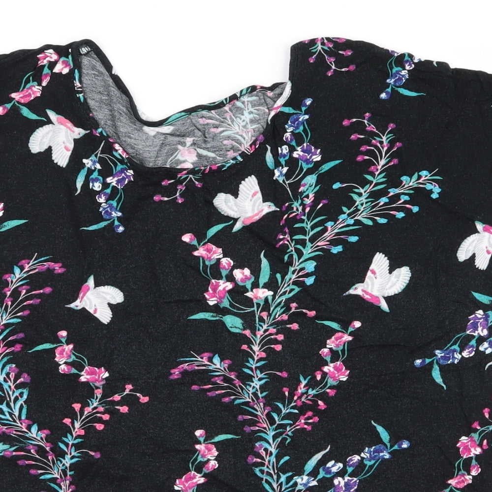 Preworn Womens Black Floral  Basic T-Shirt Size 12