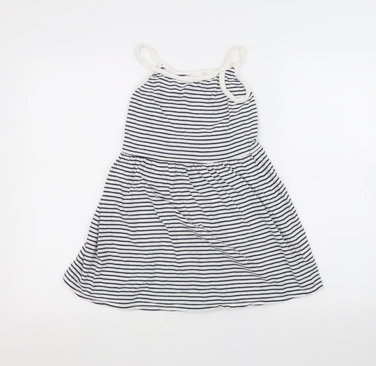 Front view of Next girls’ white striped a-line, size 8, years