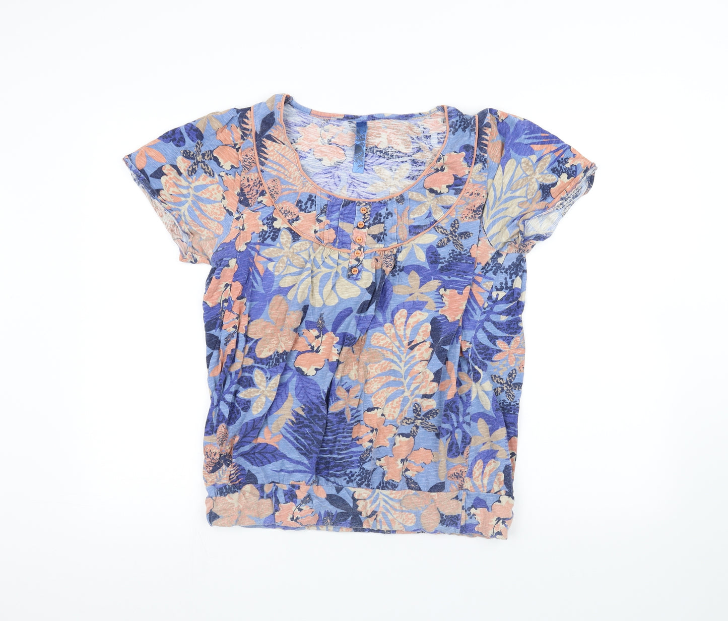Preworn Womens Blue Floral  Basic T-Shirt Size 16