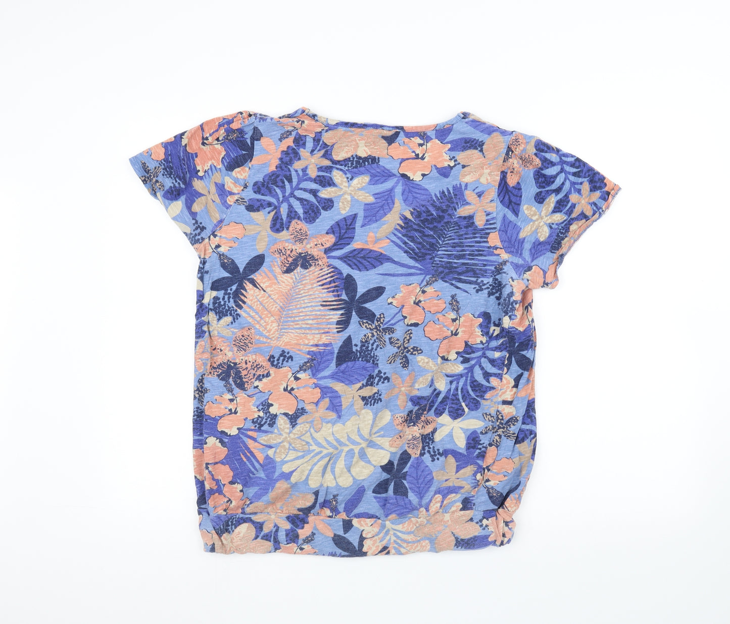 Preworn Womens Blue Floral  Basic T-Shirt Size 16