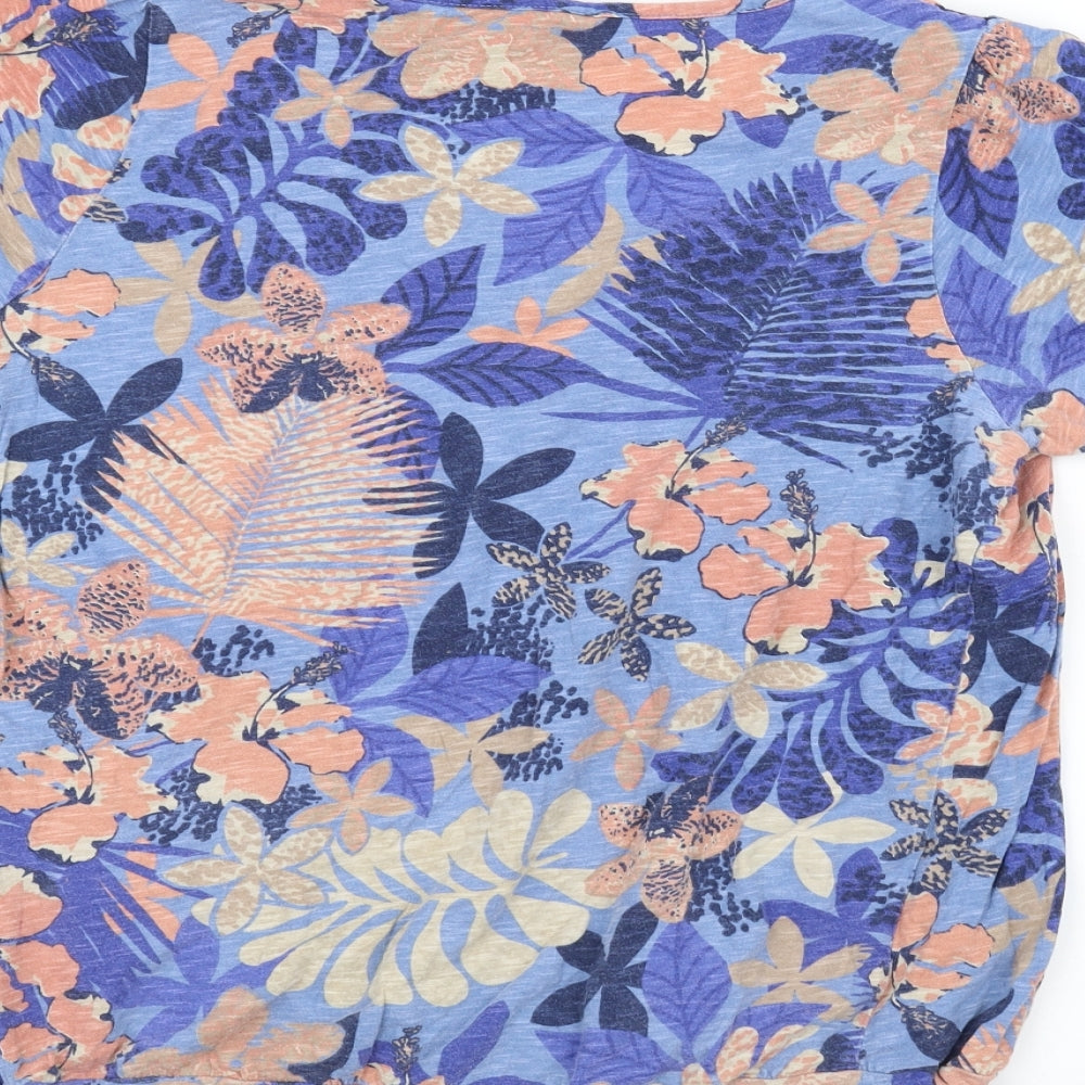 Preworn Womens Blue Floral  Basic T-Shirt Size 16