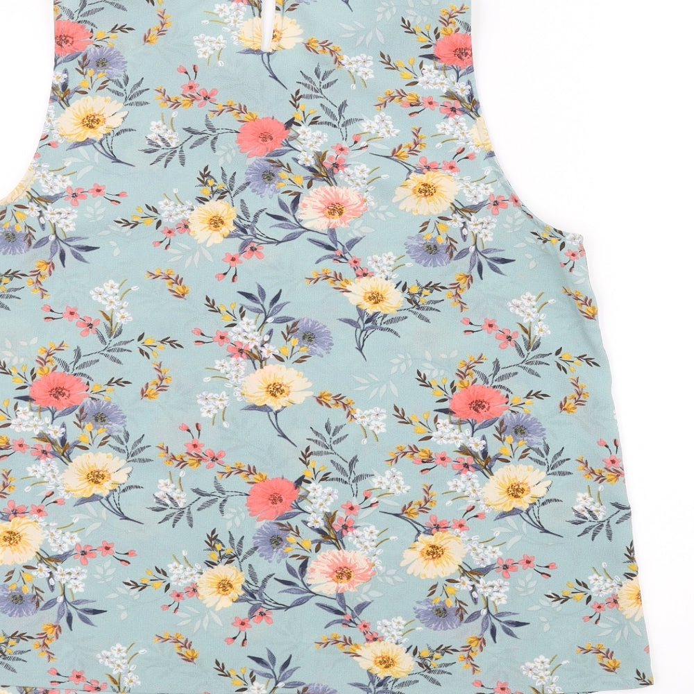 New Look Womens Blue Floral  Basic T-Shirt Size 14