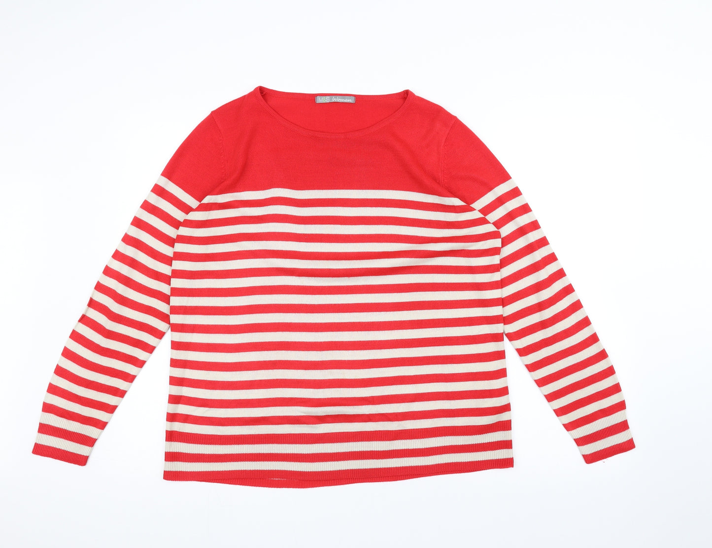 Marks and Spencer Womens White Striped  Pullover Jumper Size 16