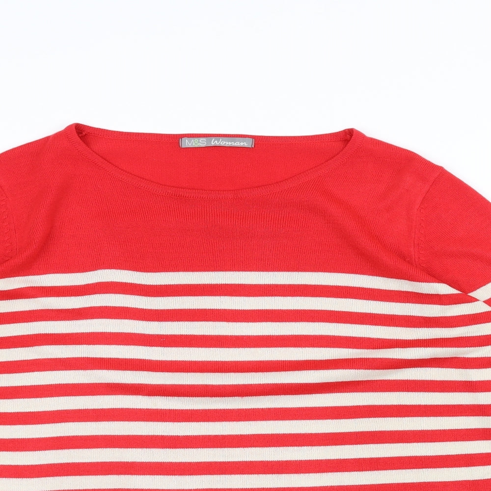 Marks and Spencer Womens White Striped  Pullover Jumper Size 16